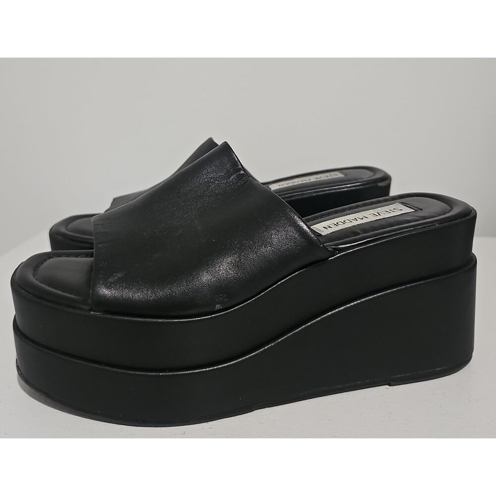 Steve Madden Black Platform Slide Sandals with Wide Strap